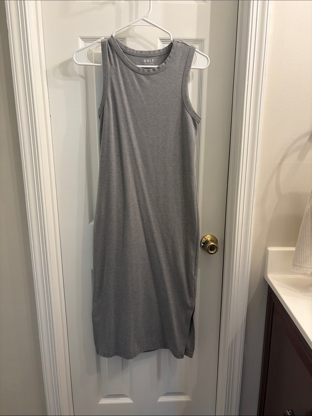 Able Sleeveless Crewneck Midi Dress in Gray